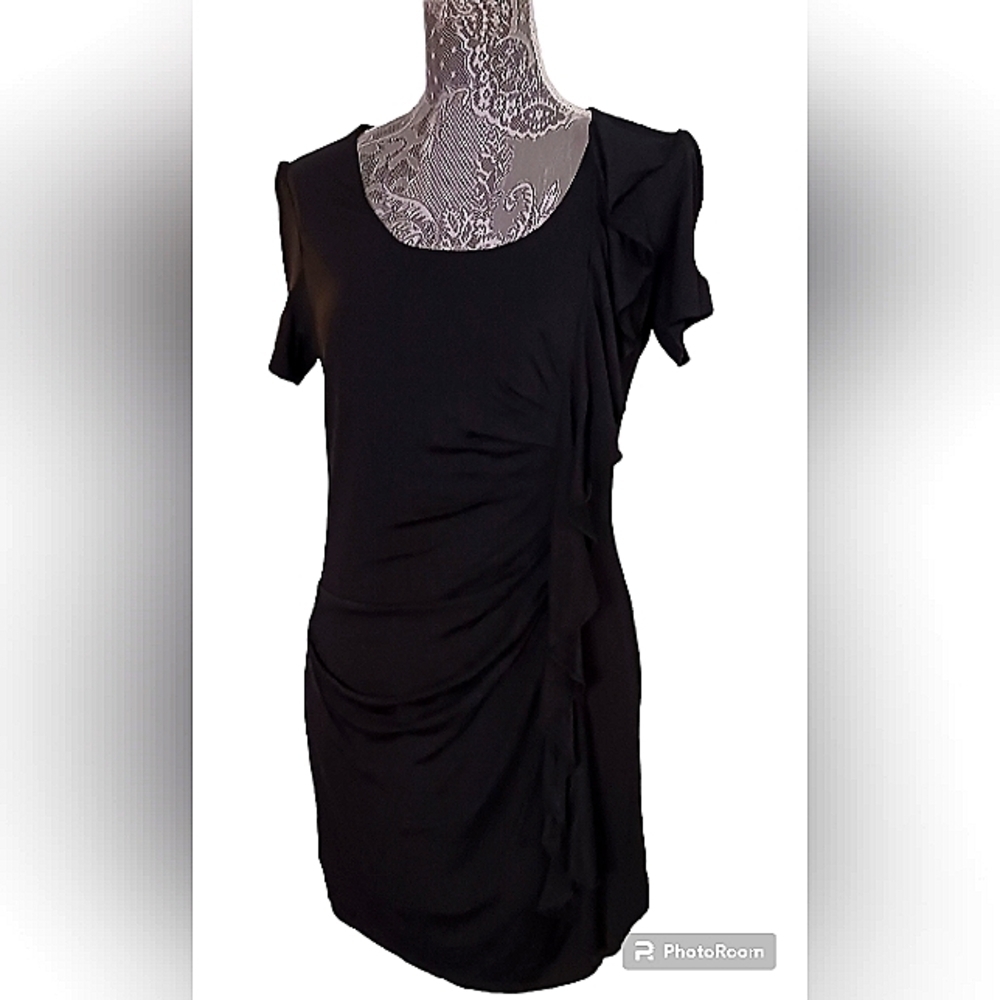 WHITE House Black Market Black Ruffle Mini Dress, Size Medium